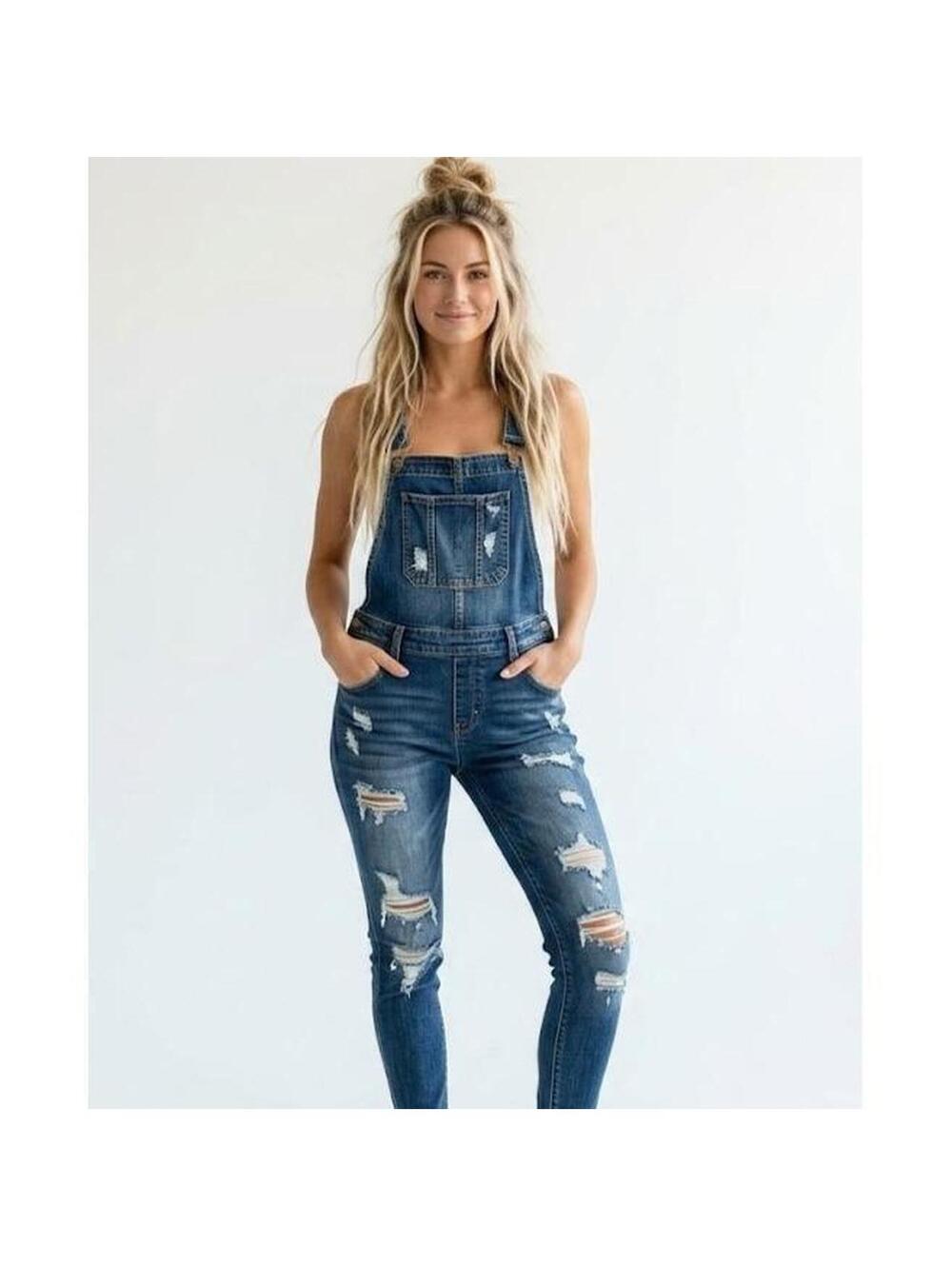 Dollhouse Bib Overalls Juniors 7 Skinny Distressed Y2K Retro